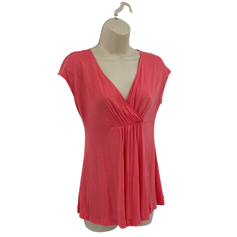 Boston Proper Babydoll Top Womens XS Coral Modal Empire Waist Surplice V-Neck - Picture 5 of 9